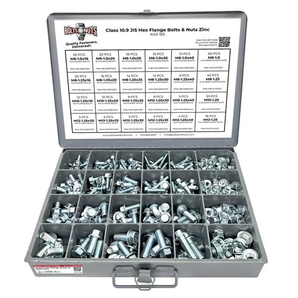 Boltsandnuts.Com Metric Class 10.9 JIS Hex Flange Frame Bolts & Serr Nuts Assortment M6-M12 402 PCS Assortment Kit #183 - main